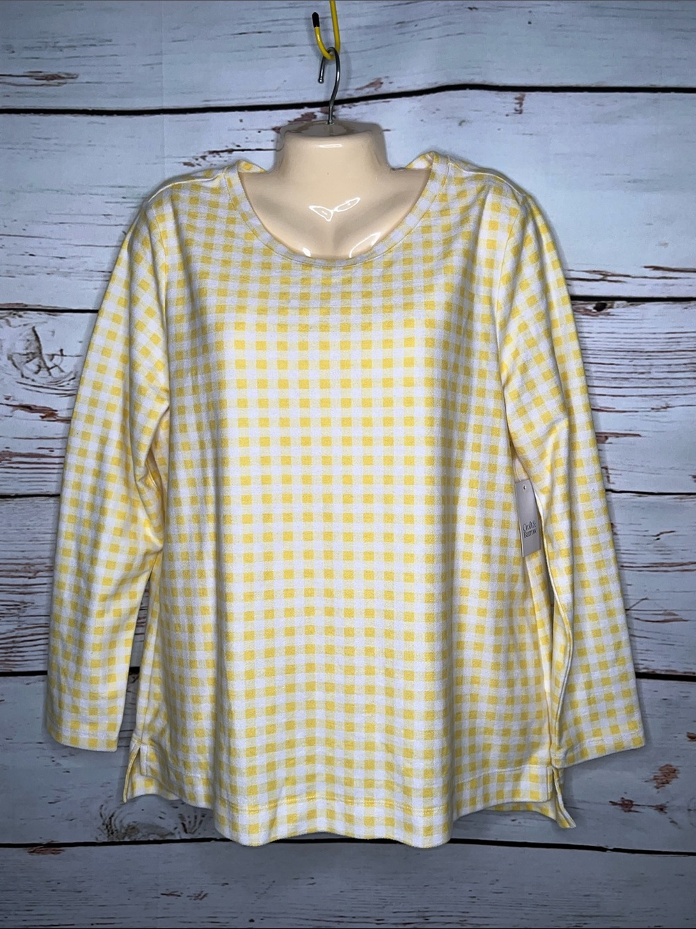Croft & Barrow NWT Size L Yellow & White Gingham Knit Top